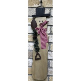 Snowman Decoration with Metal Shovel, greenery and Scarf 