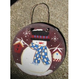 Metal Christmas Ornament 1113 - Tin Snowman Circle  