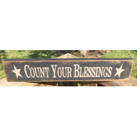 Primitive Wood Vintage Sign Count Your Blessings    