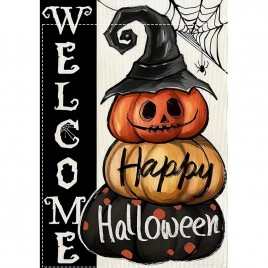 FN252590 Seasonal welcome Happy Halloween Garden Flag: Double Sided