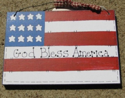 Patriotic Wood Sign 190F-God Bless America Flag