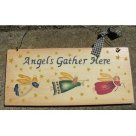 Angels Gather Here Wood Sign 2016