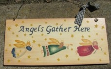 Angels Gather Here Wood Sign 2016