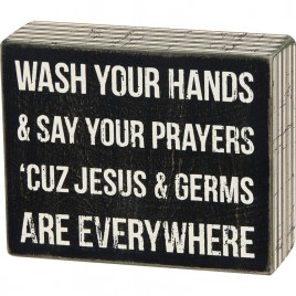Primtiive Wood Box Sign Pinstripe Trimmed   Jesus & Germs are everywhere