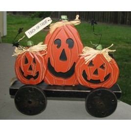 wood pumpkins 2433-5 Pumpkins on Wheels