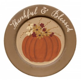 Primitive Wood Plate - Thankful & Blessed 