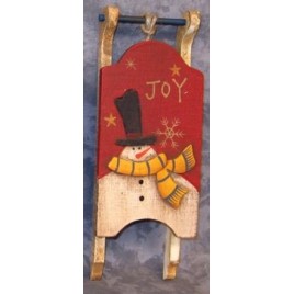 Primitive Wood Santa Sleigh 34043J -Joy Mini Wood Christmas Sleigh Ornament