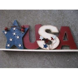35178-USA Wood Sign with bells and metal stars 