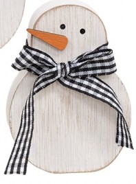       Distressed Wood Snowman with scarf - gingham ribbon Shelf sitter 37321A