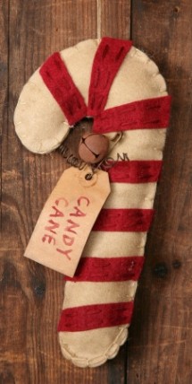 3D6101- Candy Cane Felt Ornament with Bell and tag 