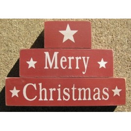 Primitive Stacking Blocks 40109R - Red Merry Christmas Block Set of 3 wood