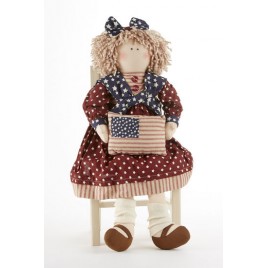 Cloth Primitive Doll 41405  Americana Doll Girl w/flag
