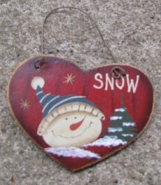 47069SSH - Snowman Snow Heart Wood Ornament