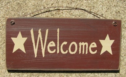  D4874W - Welcome Sign Burgundy  wood sign 