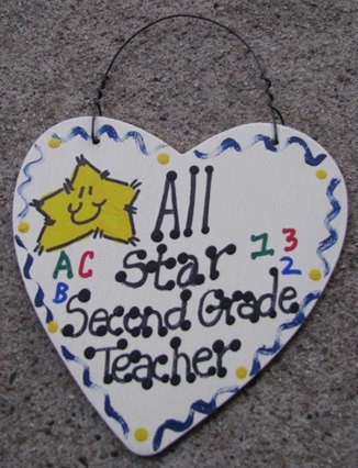Teacher Gifts  5003 All Star Second Grade Teacher Wood Heart 