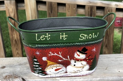 Christmas Snowman 79433NB Let It Snow Metal Basket 