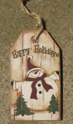 52082JS - Snowman Wood Gift Tag with Happy Holidays