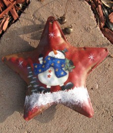 62284N - Snowman Red Metal Star Ornament 