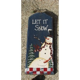 Snowman Sign 66058LIS - Let it Snow Plaque Wood with Bells Blue