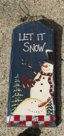 Snowman Sign 66058LIS - Let it Snow Plaque Wood with Bells Blue