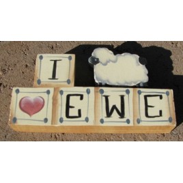 712E - I Love Ewe wood block 
