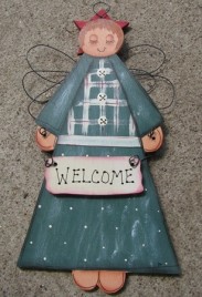 Country Crafts Wood Angel 773G -Welcome Angel Green 