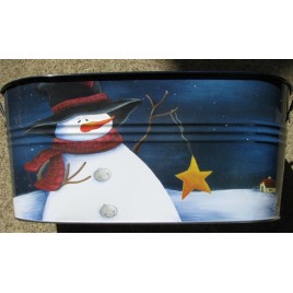 82004 - Oval Painted Snowman Metal Tub