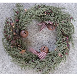 85310PCW-Primitive Christmas Wreath with berries and bells