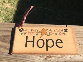 87643H - Hope Primitive Wood Sign with gingham ribbon 