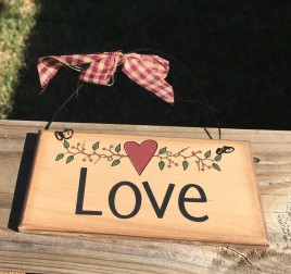 87643L - Love Primitive Wood Sign with gingham ribbon 