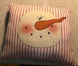 C1953 - Red striped snowman face pillow 