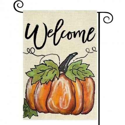 GH152284 Fall Pumpkin Welcome Garden Flag - Durable Linen, Double Sided 