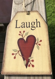 Primitive Decor Laugh Heart Wood Tag 