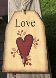 Primitive Decor Love Heart Wood Tag 