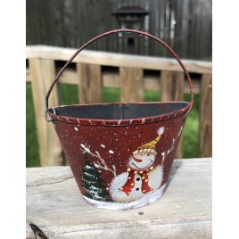 512-79432NB Metal Snowman Half Bucket Christmas Ornament 