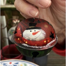   512-79408nb Snowman Top Hat Bell Metal Christmas Ornament 