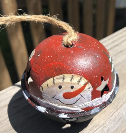   66280 - Snowman Red metal Bell Ornament with Red Hat