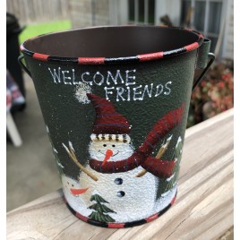 60355G - Green Snowman Bucket with handle