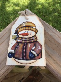 Primitive Wood Gift Tag 505-69705T Cream Snowman Tag Ornament 