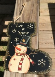 Primitive Christmas Ornament  Wood 2388 Let it Snow Snowman 