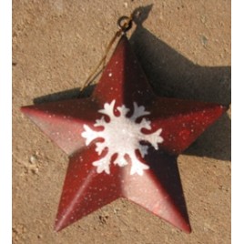 OR504 - Red Star w/snowflake Metal Ornament 