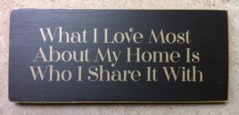 Primitive Wood Sign T2030 What I love Most About my Home is Who I share it with