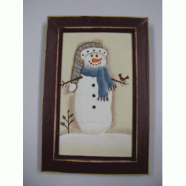 CAN51M - Snowman on Canvas in  Burgundy Frame 