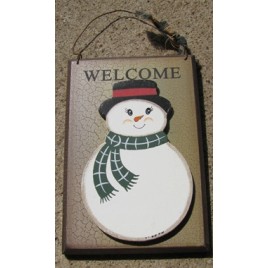 CWP14 -3D Crackle Welcome Snowman wood sign