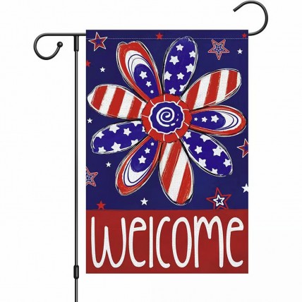 DN11982785 Welcome Flag for The 4Th of July Patriotic Daisy double sided burlap