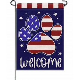 KD1759163 Welcome 4th of July Dog Cat Paw Print Patriotic Garden Flag