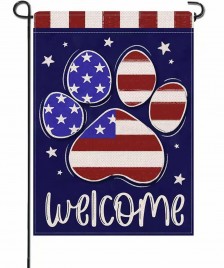 KD1759163 Welcome 4th of July Dog Cat Paw Print Patriotic Garden Flag