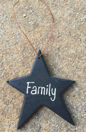 Christmas Ornament Black Star Wood with Family written on star