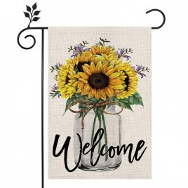 143X2W6W2 Fall Double Sided Polyester Burlap welcome sunflower garden flag