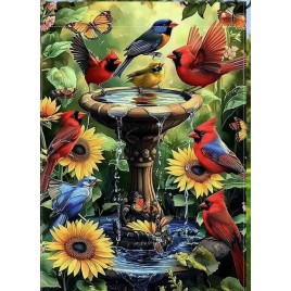 XH2266835 Vibrant Bird & Flower Garden Flag - Double-Sided Linen Blend